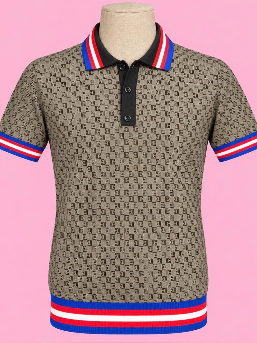 Balmain Monogram Wool Polo Shirt Brown XXL